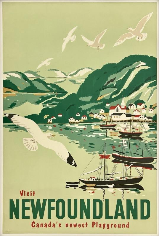 Original Vintage Poster VISIT NEWFOUNDLAND CANADA'S NEWEST PLAYGROUND Travel OL (1 of 5)