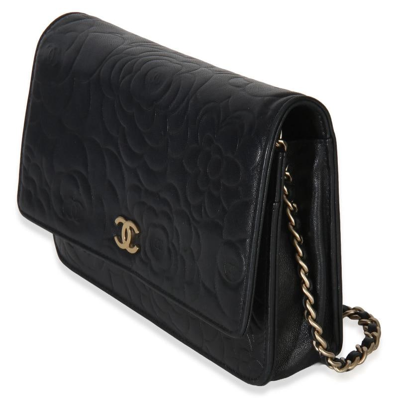 Chanel Black Camellia Lambskin Wallet on Chain - 3
