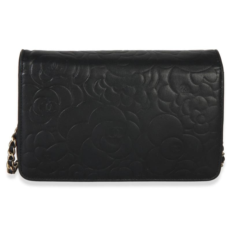 Chanel Black Camellia Lambskin Wallet on Chain - 5