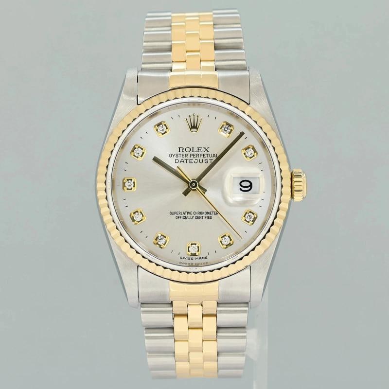 2004 MINT Rolex DateJust 16233 Two Tone Yellow Gold Jubilee Silver Diamond Watch - 2
