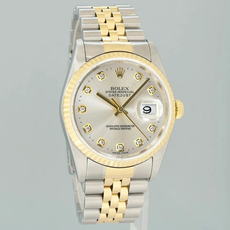 2004 MINT Rolex DateJust 16233 Two Tone Yellow Gold Jubilee Silver Diamond Watch - 3