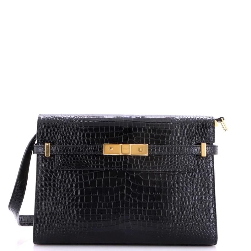 Saint Laurent Manhattan Shoulder Bag Crocodile Embossed Leather Medium: Accessories: With Strap Measurements: Height 8", Width 11", Depth 3", Strap Drop 11.5-13.5". Condition: Pre-owned - Excellent,Brand: Saint Laurent,Exterior Material: Leather,Style: Shoulder