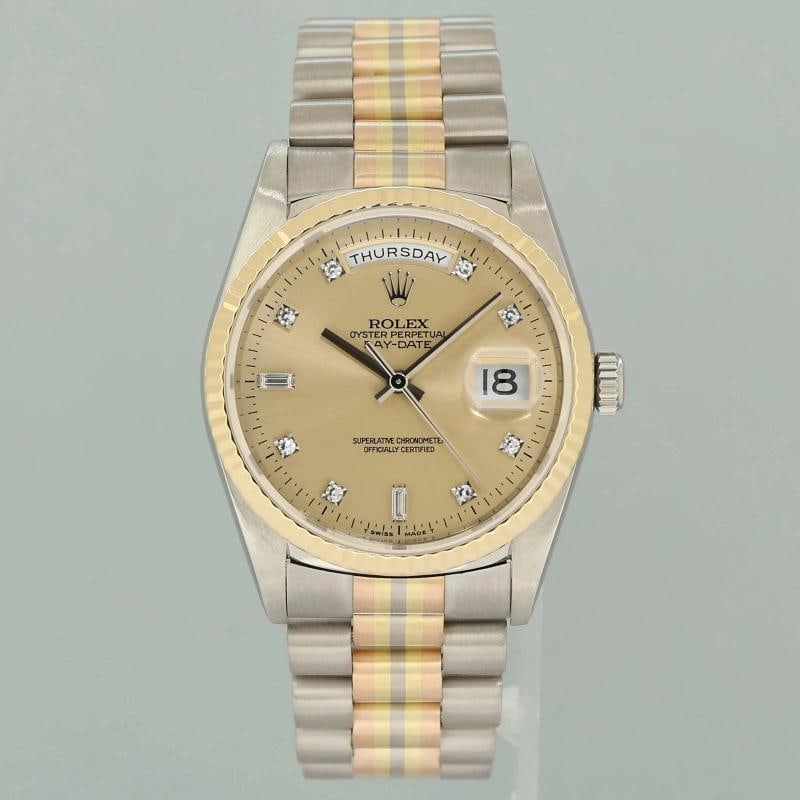 MINT Rolex President Day Date 18239 Champagne Diamond Quick Set Tridor Watch Box - 2