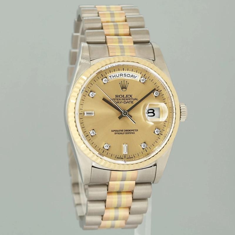 MINT Rolex President Day Date 18239 Champagne Diamond Quick Set Tridor Watch Box - 3