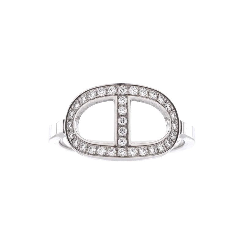 Hermes Chaine d'Ancre Contour Ring 18K White Gold and Diamonds Medium: Measurements: Size: 5.75 - 51, Width: 1.8 mm . Condition: Pre-owned - Good,Brand: Hermes,Main Stone: Diamond,Metal: 18K White Gold,Metal Purity: 18K,Ring Size: 5.75 - 51,Type: Ring,Color: White