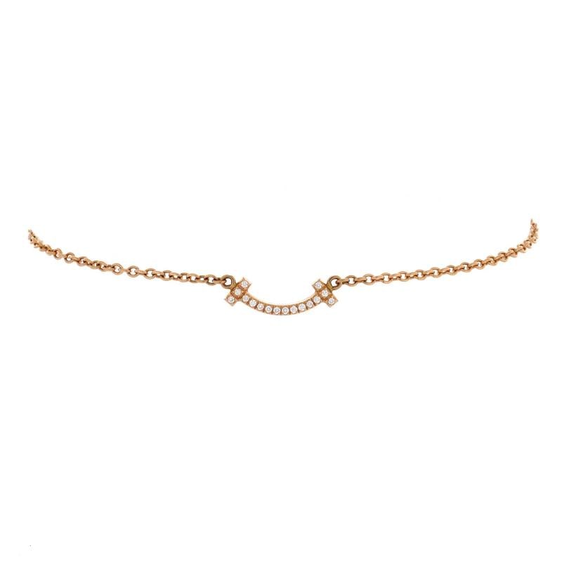Tiffany & Co. T Smile Chain Bracelet 18K Rose Gold with Diamonds Mini: Condition: Pre-owned - Good,Brand: Tiffany & Co.,Main Stone: Diamond,Metal: 18K Rose Gold,Metal Purity: 18K,Style: Chain,Type: Bracelet,Color: Rose Gold,Material: 18K Rose Gold, Diamond