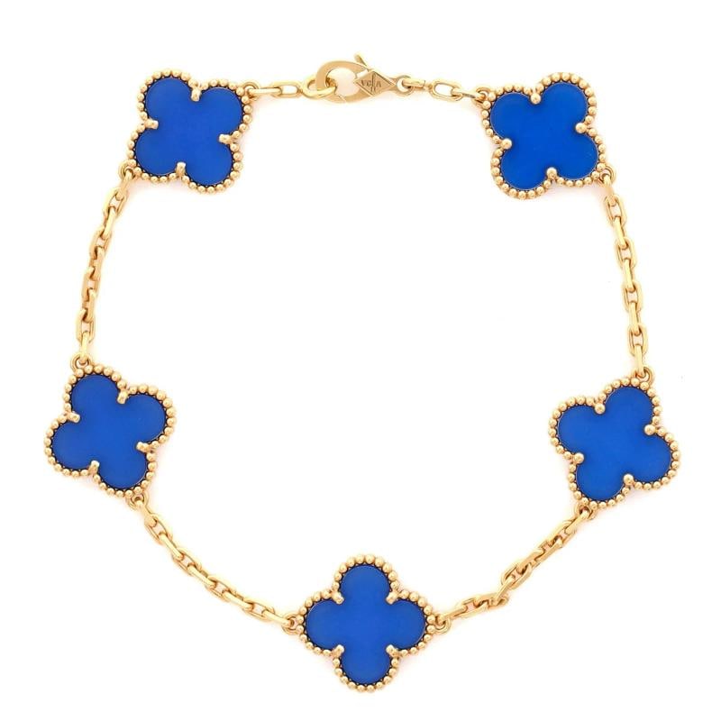 Van Cleef & Arpels Vintage Alhambra 5 Motifs Bracelet 18K Yellow Gold and Agate: Condition: Pre-owned - Good,Brand: Van Cleef & Arpels,Main Stone: Agate,Metal: 18K Yellow Gold,Metal Purity: 18K,Style: Bracelet,Type: Bracelet,Color: Yellow Gold,Material: 18K Yellow Gold, Agate