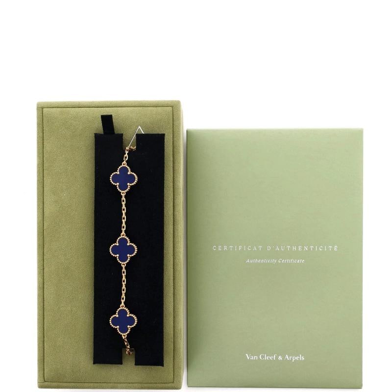 Van Cleef & Arpels Vintage Alhambra 5 Motifs Bracelet 18K Yellow Gold and Agate - 2