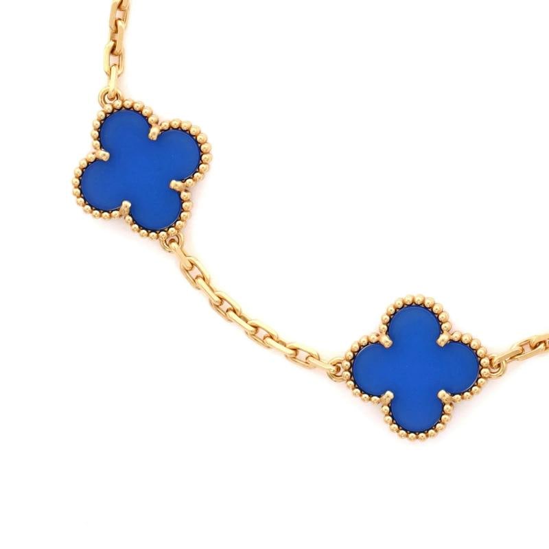 Van Cleef & Arpels Vintage Alhambra 5 Motifs Bracelet 18K Yellow Gold and Agate - 3