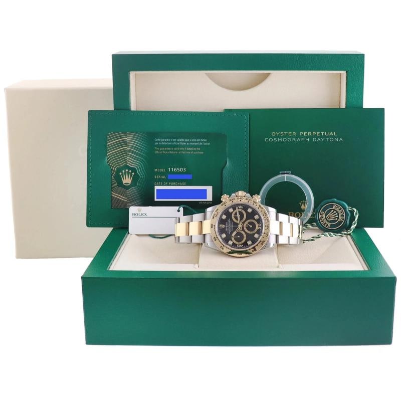 2021 NEW PAPERS 116503 Rolex Daytona Two Tone Black Diamond Yellow Gold Watch - 8