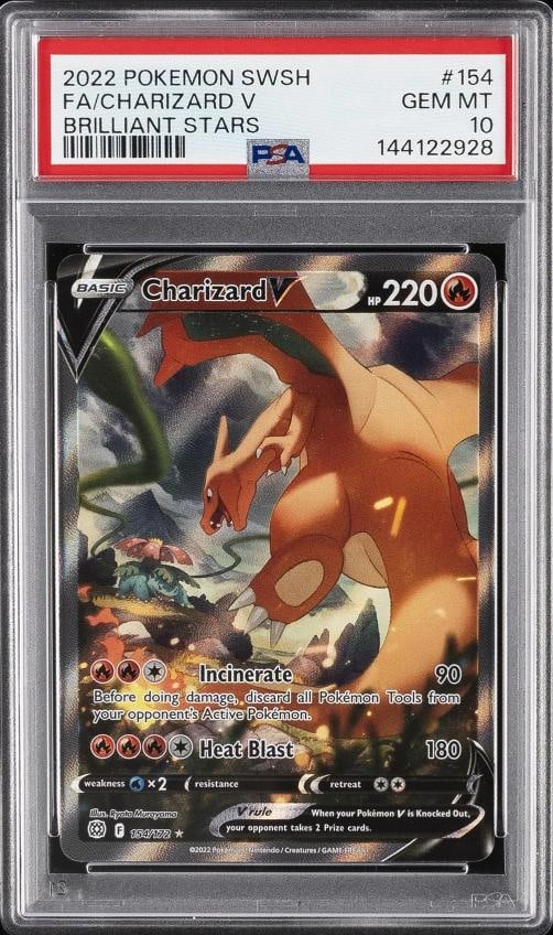 2022 POKEMON SWORD & SHIELD BRILLIANT STARS #154 FULL ART/CHARIZARD V PSA 10 (1 of 2)