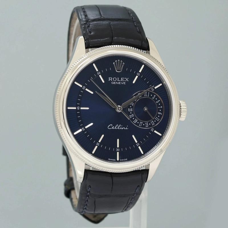 MINT Rolex Cellini Date Blue Dial White Gold 39mm Leather Automatic 50519 Watch - 2