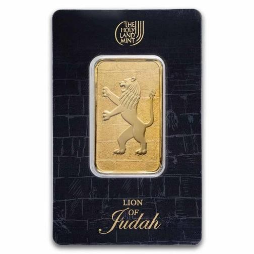 1 oz Gold Bar - Holy Land Mint Lion of Judah (In Assay): Brand: Holy Land Mint,MPN: 312609,Year: N/A,Fineness: 0.9999,Denomination: N/A,Circulated/Uncirculated: None,Certification: Uncertified,Country of Origin: Israel