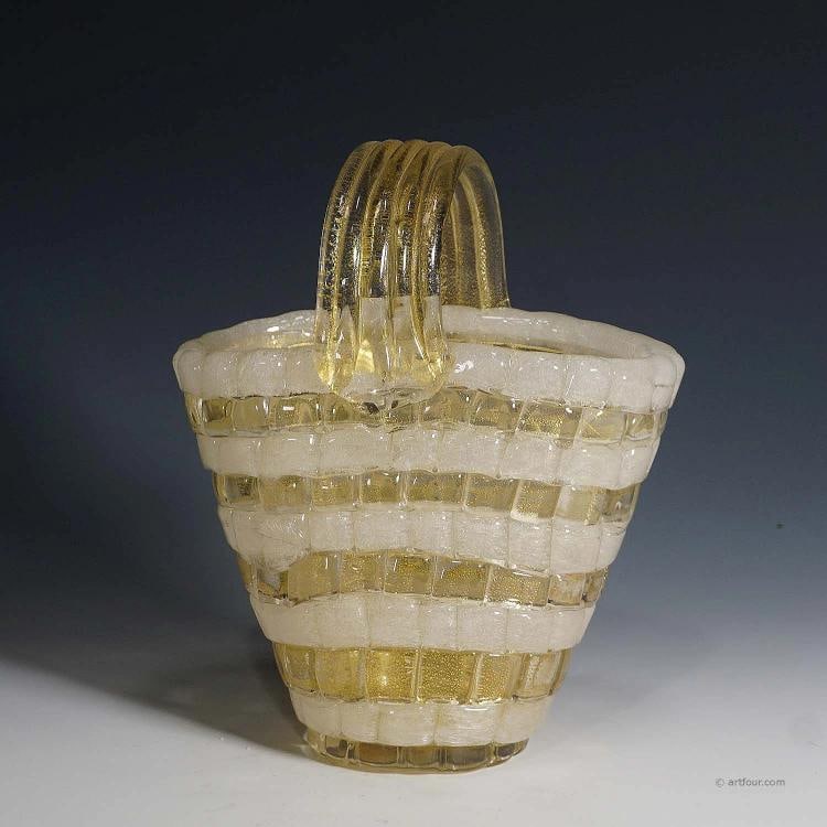 Ercole Barovier for Barovier & Toso Attr. Glass Basket: width: 7.28 inches height: 8.66 inches depth: 4.53 inches . Condition: Used,Brand: ArtGlass,Type: Vase,Country of Origin: Italy