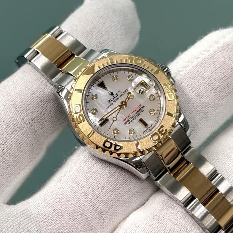Rolex Yacht Master 169623 Mother of Pearl Sapphire Diamond Dial 18k Gold Steel - 10