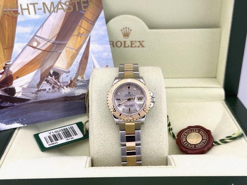 Rolex Yacht Master 169623 Mother of Pearl Sapphire Diamond Dial 18k Gold Steel - 8
