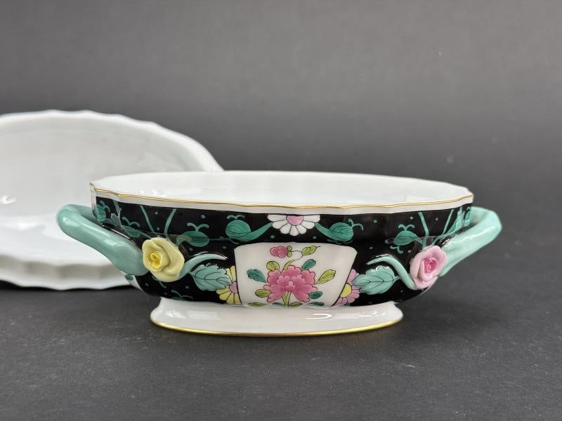 Herend Hungary Handpainted Black Dynasty Siang Noir Trinket Box - 4