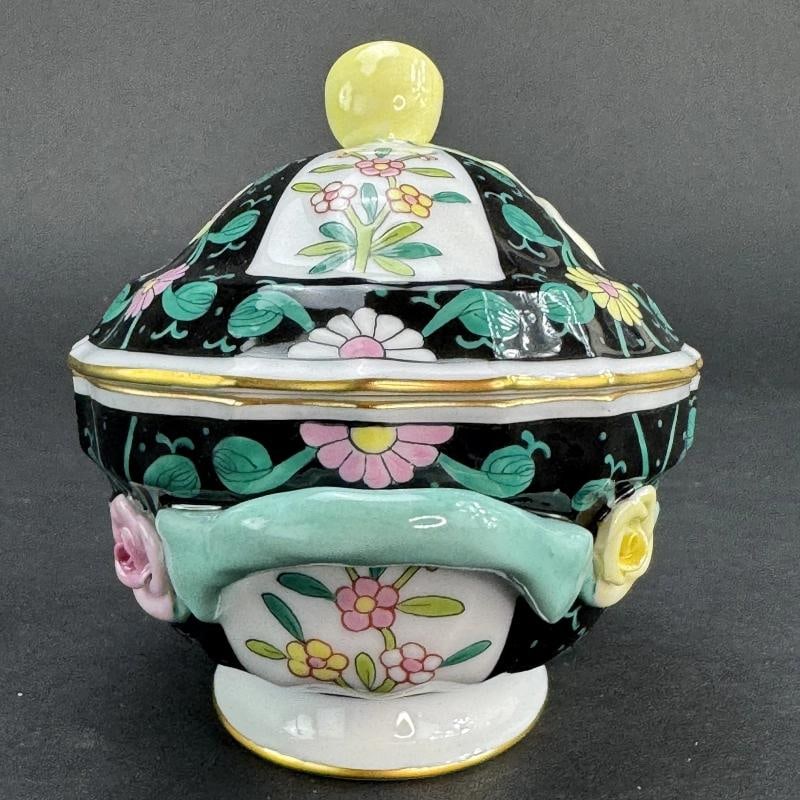 Herend Hungary Handpainted Black Dynasty Siang Noir Trinket Box - 7