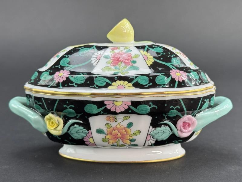 Herend Hungary Handpainted Black Dynasty Siang Noir Trinket Box - 8