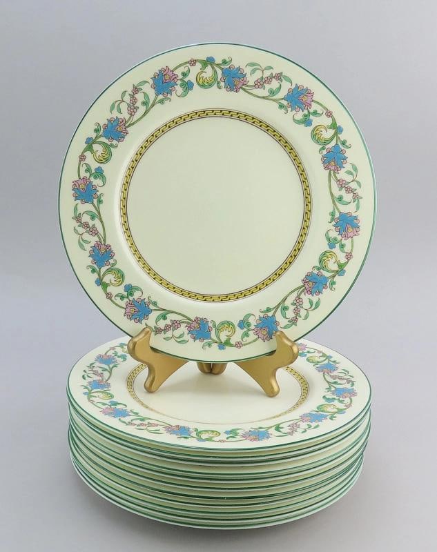 Beautiful Set 12 c1920s Wedgwood Shah w734 Blue Pink Floral Dinner Plates 10.5": Each plate measures about 10 1/2 inches in diameter. . Condition: Used: An item that has been used previously. The item may have some signs of cosmetic wear, but is ... Read moreabout the conditionUse