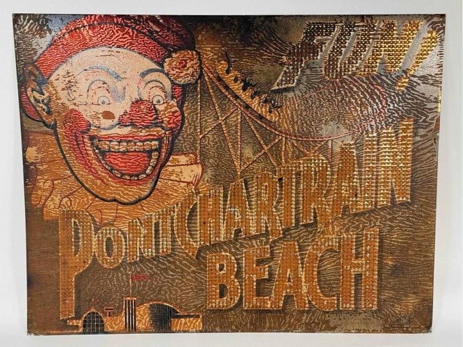 Antique Lake Pontchartrain Beach Clown Ride Amusement Park Carnival Tin Sign - 2