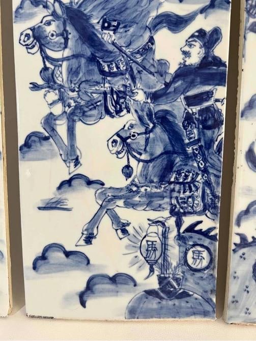 Set 4 Antique 19thC Chinese Qing Blue White Painted Porcelain Tiles Panel Plaque - 10