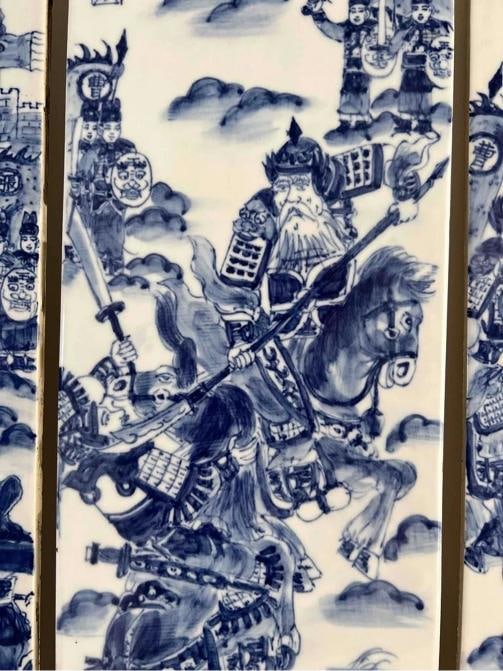 Set 4 Antique 19thC Chinese Qing Blue White Painted Porcelain Tiles Panel Plaque - 13