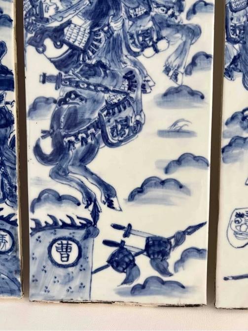 Set 4 Antique 19thC Chinese Qing Blue White Painted Porcelain Tiles Panel Plaque - 6