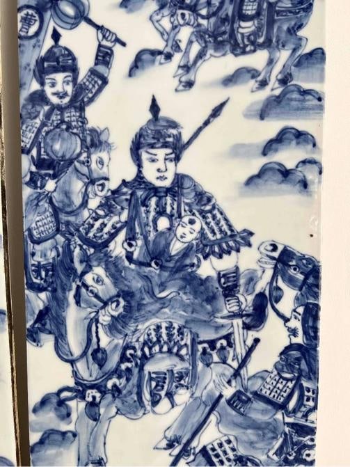 Set 4 Antique 19thC Chinese Qing Blue White Painted Porcelain Tiles Panel Plaque - 7