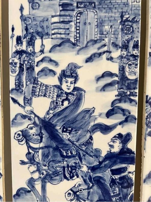 Set 4 Antique 19thC Chinese Qing Blue White Painted Porcelain Tiles Panel Plaque - 8