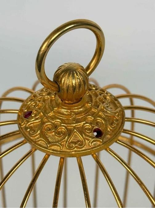 Vintage ELPA West Germany Ormolu 2 Birds Gold Cage Wind Up Automaton Music Box - 12
