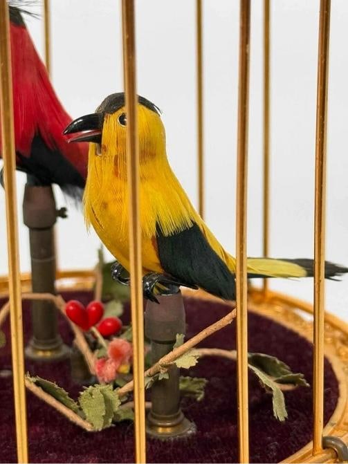 Vintage ELPA West Germany Ormolu 2 Birds Gold Cage Wind Up Automaton Music Box - 13