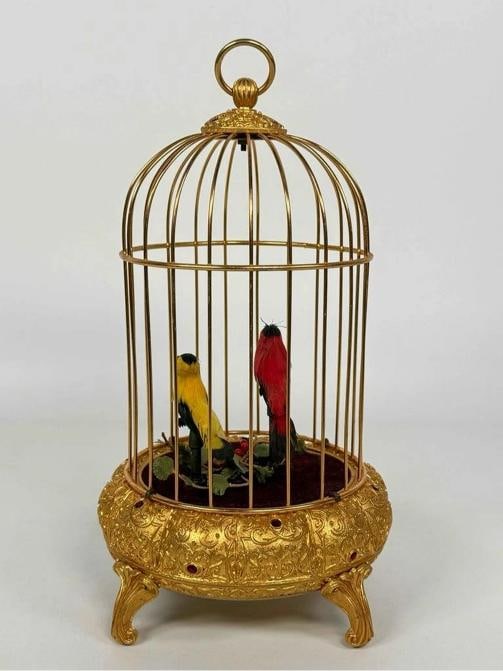 Vintage ELPA West Germany Ormolu 2 Birds Gold Cage Wind Up Automaton Music Box - 5