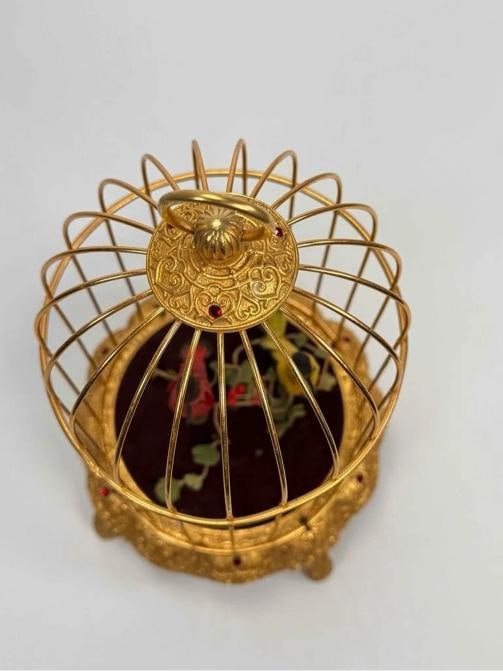Vintage ELPA West Germany Ormolu 2 Birds Gold Cage Wind Up Automaton Music Box - 7