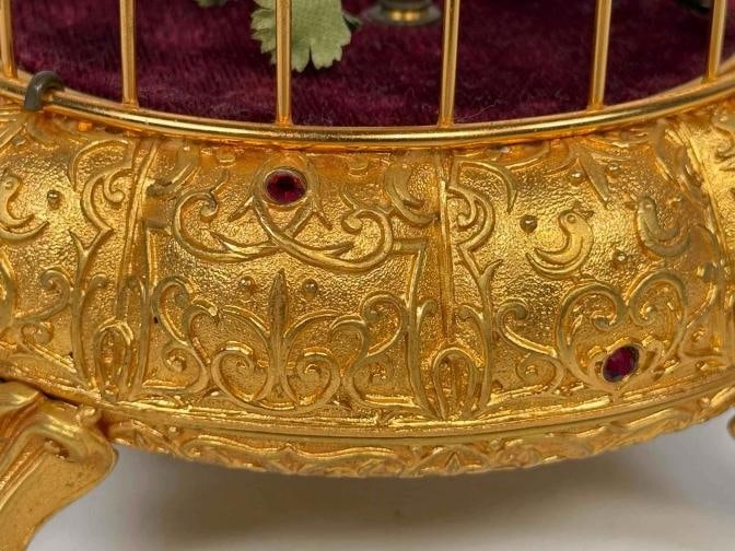Vintage ELPA West Germany Ormolu 2 Birds Gold Cage Wind Up Automaton Music Box - 8