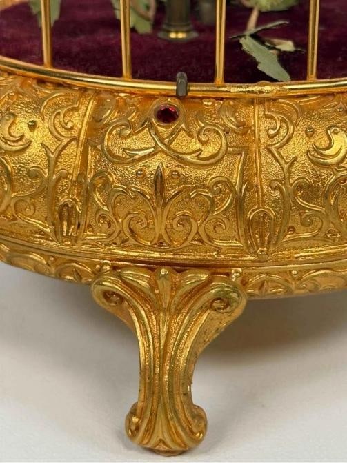 Vintage ELPA West Germany Ormolu 2 Birds Gold Cage Wind Up Automaton Music Box - 9