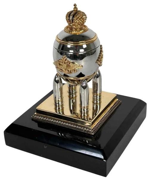 Faberge Imperial Easter Steel Military Russian Artillery Shell Egg Marble Base: DIMENSIONS: overall 5.5" in height, 4.5" square base, egg alone is 3-1/4" in length . Condition: Used,Age: Post-1940,Brand: Faberge,Material: Metal