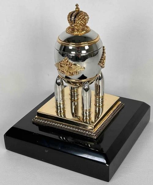 Faberge Imperial Easter Steel Military Russian Artillery Shell Egg Marble Base - 2