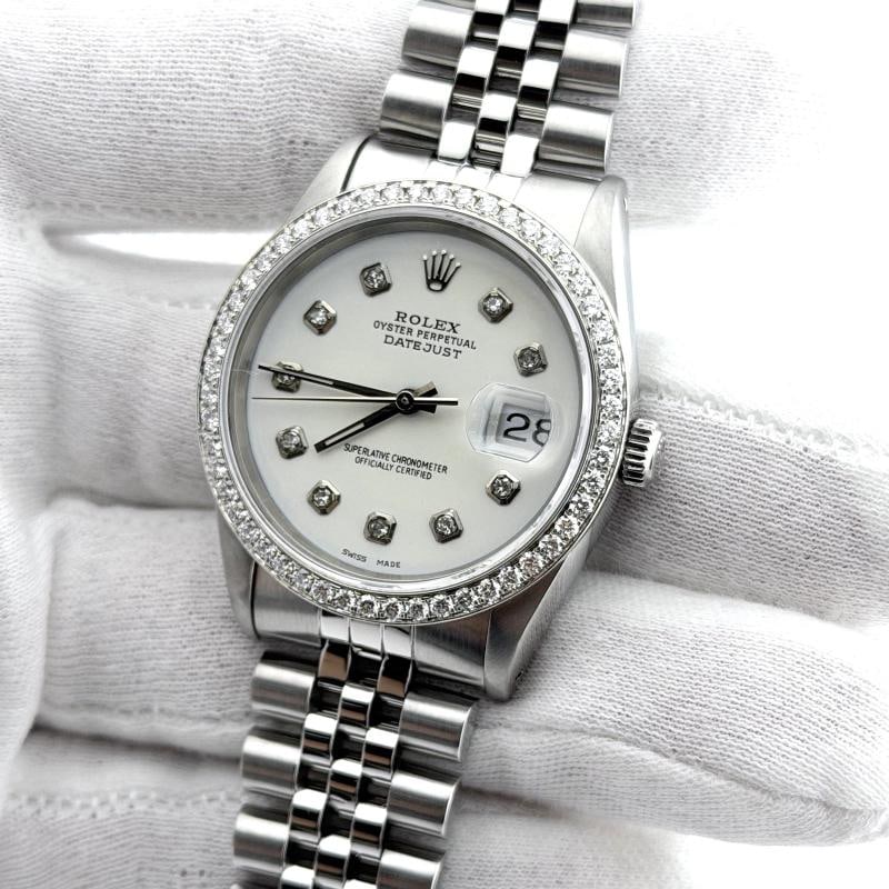 Rolex Datejust 16234 36mm White Diamond Dial Diamond Bezel Steel Jubilee - 13