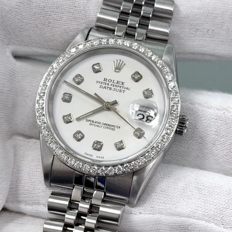 Rolex Datejust 16234 36mm White Diamond Dial Diamond Bezel Steel Jubilee - 2
