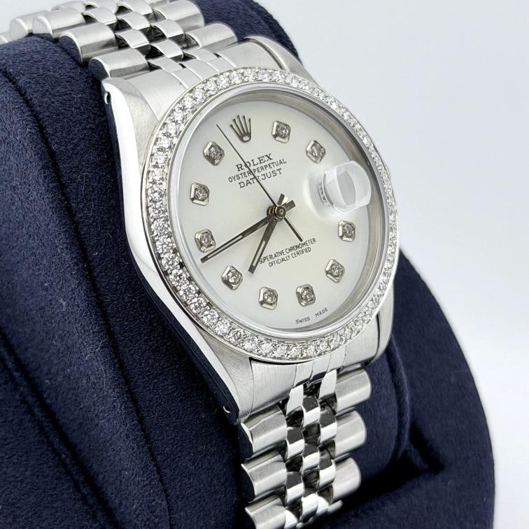 Rolex Datejust 16234 36mm White Diamond Dial Diamond Bezel Steel Jubilee - 9