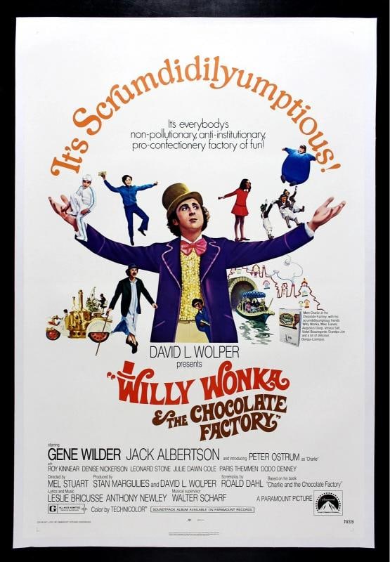WILLY WONKA AND THE CHOCOLATE FACTORY MOVIE POSTER 1971~(27" x 41"): Industry: Movies,Object Type: Poster,Original/Reproduction: Original,Country of Origin: United States