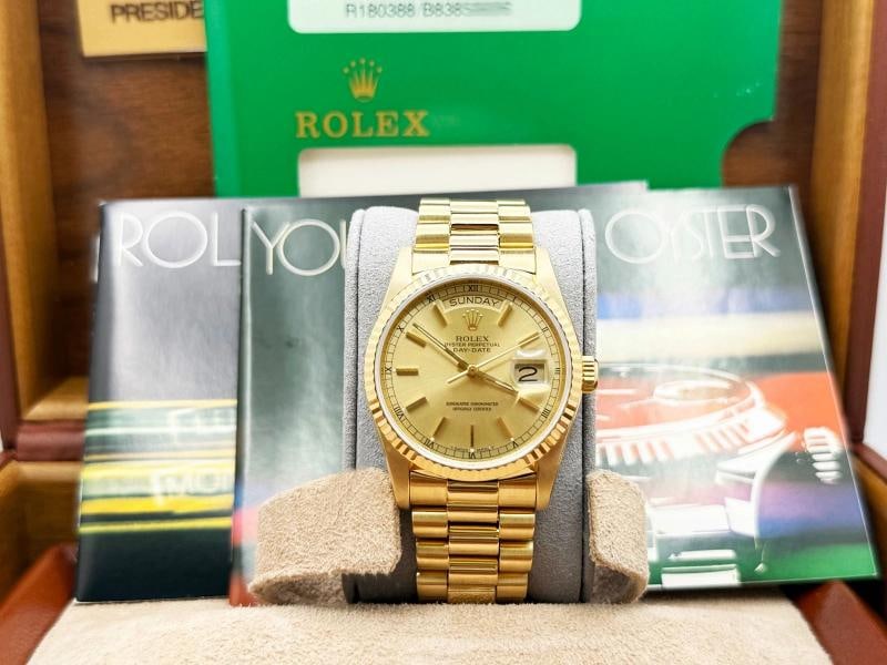 Rolex Day Date President 18038 36mm Champagne Dial 18K Yellow Gold Box Booklets