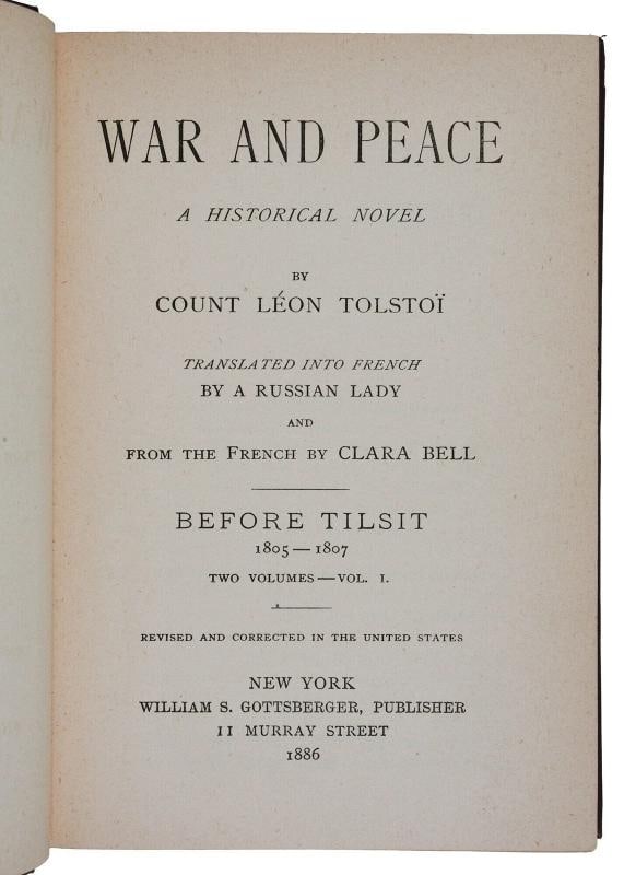 War and Peace ~ by LEO TOLSTOY ~ First American Edition ~ 1st Printing 1886 - 5
