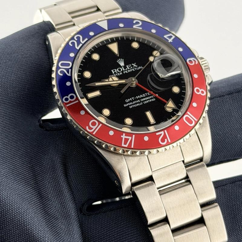 Rolex GMT Master Pepsi 16750 40mm Patina Dial Red Blue Bezel Steel Box Paper - 4