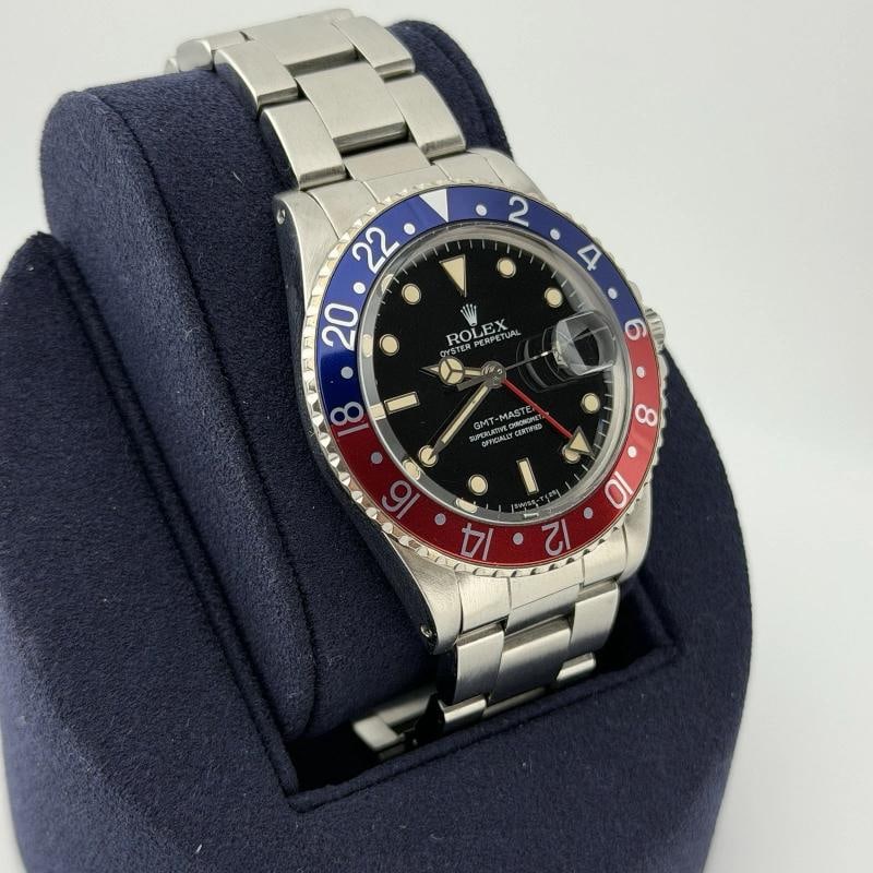 Rolex GMT Master Pepsi 16750 40mm Patina Dial Red Blue Bezel Steel Box Paper - 5