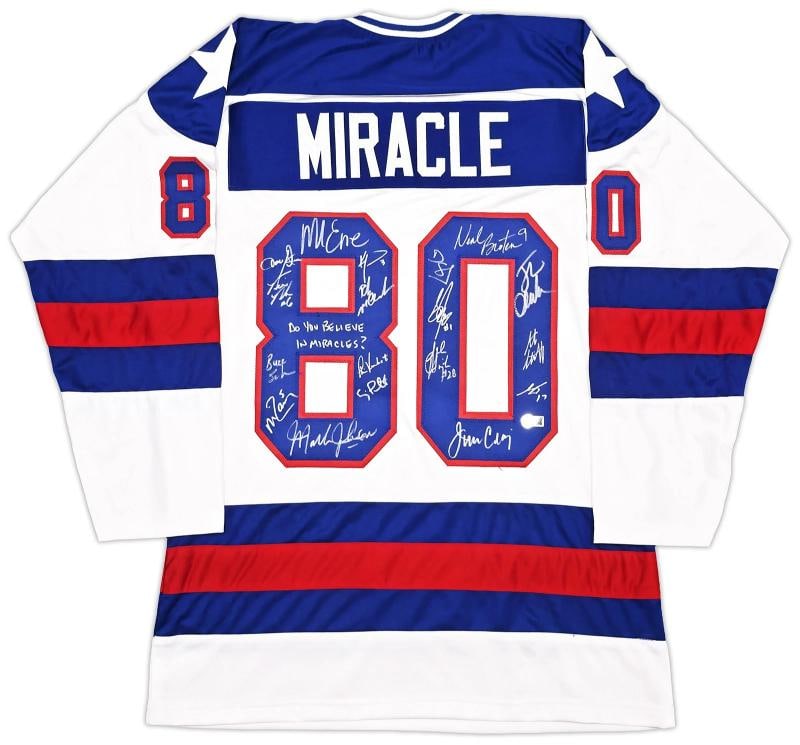 1980 Team USA Miracle on Ice Auto White Jersey Miracles? 18 Sig Eruzione Beckett