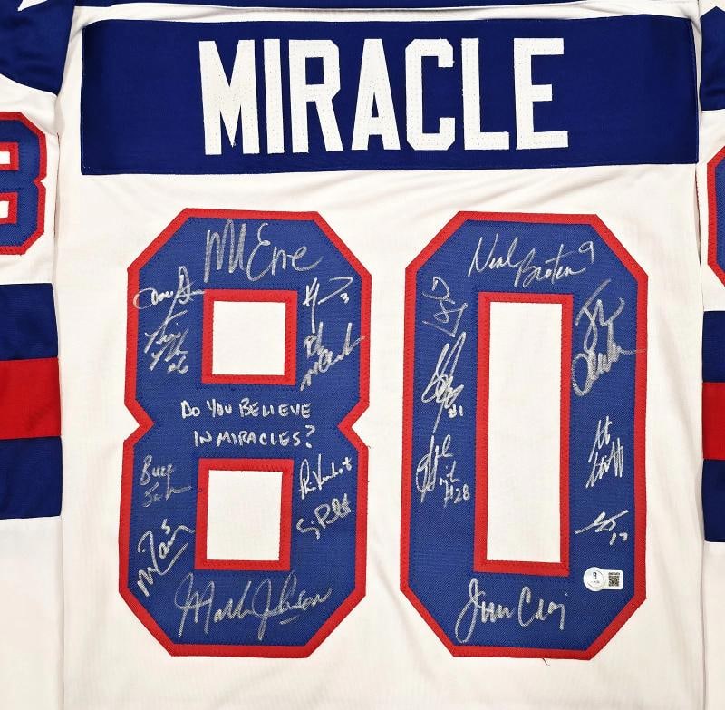 1980 Team USA Miracle on Ice Auto White Jersey Miracles? 18 Sig Eruzione Beckett - 2