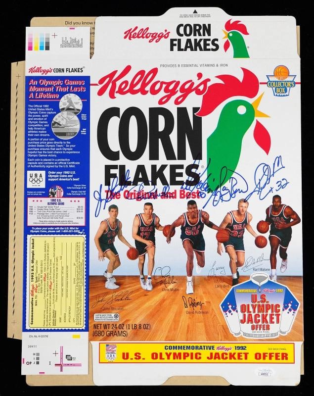 1992 Dream Team Olympics Team USA Signed Corn Flakes Box 5 Sigs JSA COA (1 of 4)