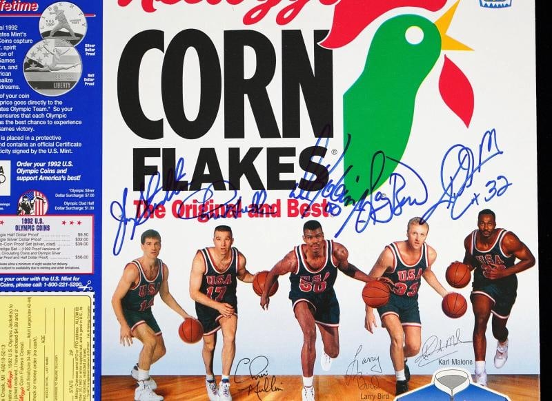 1992 Dream Team Olympics Team USA Signed Corn Flakes Box 5 Sigs JSA COA - 2